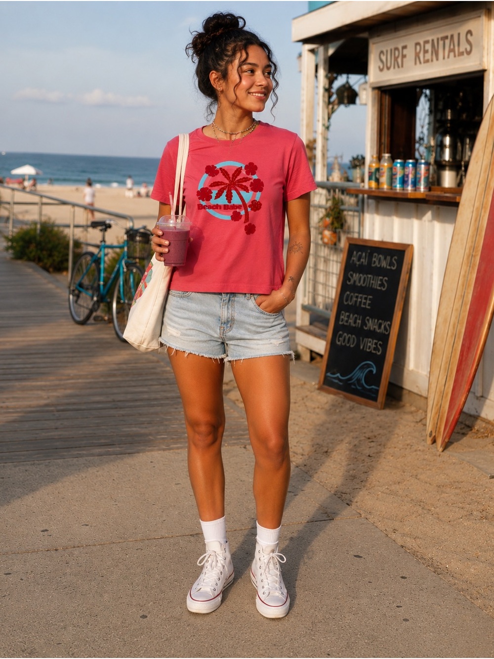 Route 66 Beach Babe Graphic T-Shirt Coral Pink XL